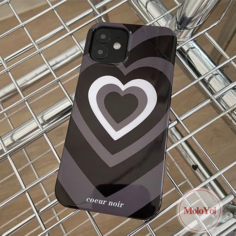 IPHONE Case Cinta Hati Gradasi Hitam Kompatibel Untuk Iphone11 Pro Max 7plus XR 14 13 12 Pro Max7 8 Plus X XS Max SE 2020 Shockproof Glossy Halus Soft Cover