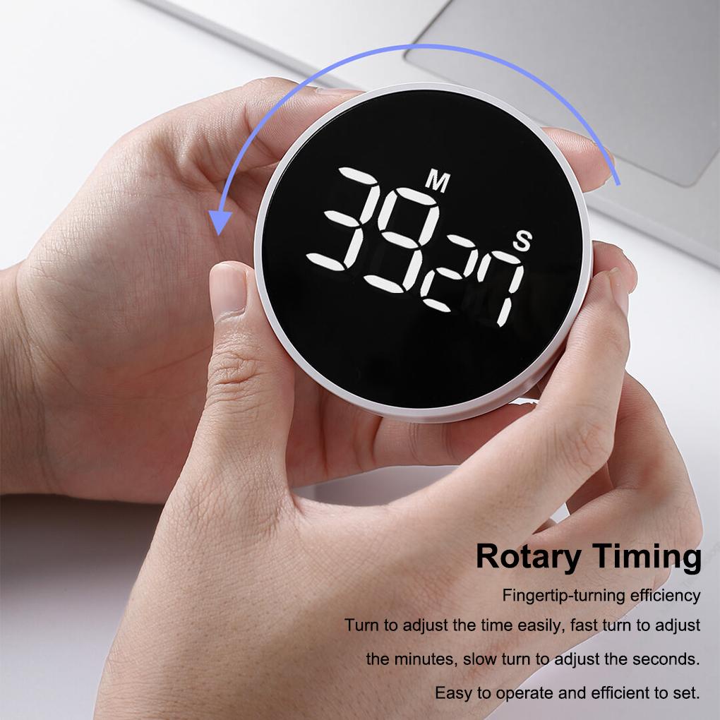 Rotary Kitchen Timer LED Layar Penuh Digital Belajar Belajar Stopwatch Portable Manual Running Olahraga Alarm Pengingat Waktu