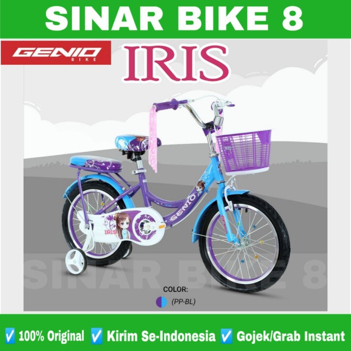 Sepeda Mini Anak Perempuan GENIO IRIS Ukuran 12&quot; 16&quot; dan 18 Inch Keranjang