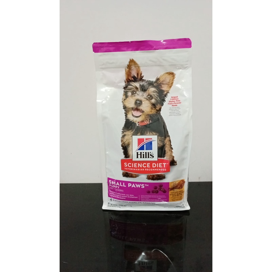 Hills Science Diet Anak Anjing Puppy Dog Small Paws Chicken Meal Barley &amp; Brown Rice Recipe Makanan Anjing Ras Kecil Mini 1.5 Kg