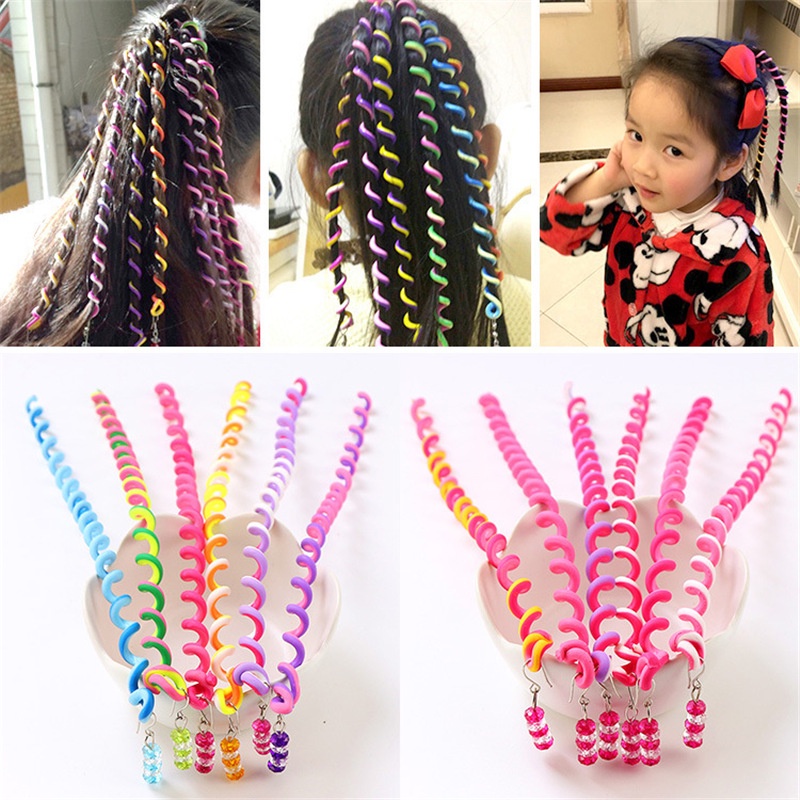 6pcs/set Ins Gaya Gadis Manis Lembut Artefak Rambut Band/Warna-Warni DIY Twist Braid Curly Alat Styling Rambut Anak Aksesoris