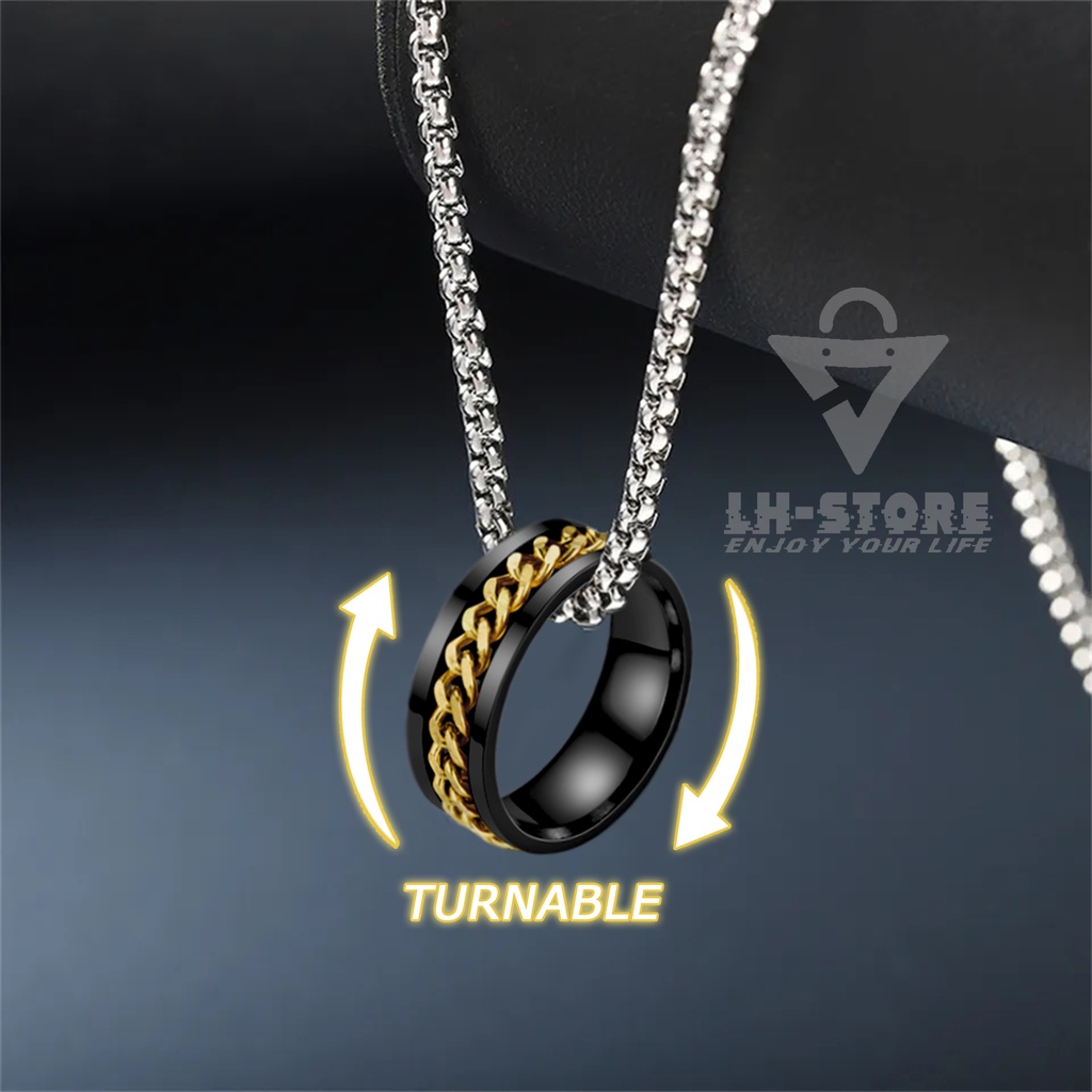 Kalung Titanium Liontin Cincin Pria Wanita Anti Karat Silver Gold Black