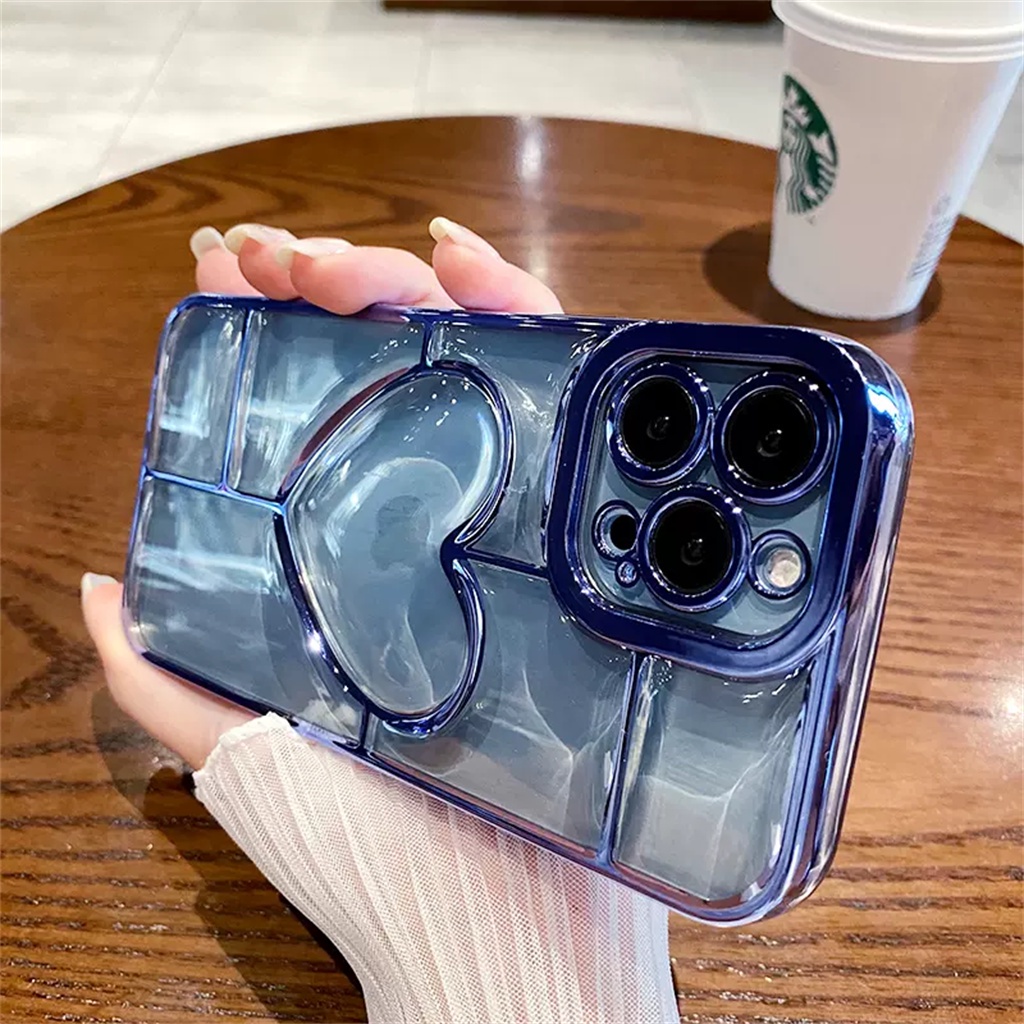 Mewah 3D Cinta Transparan Case iPhone 14 Pro Max Plus Case iPhone 13 11 12 Pro Max Tertutup Penuh Anti-Vibrasi Airbag Perlindungan Silikon Lembut Penutup Belakang