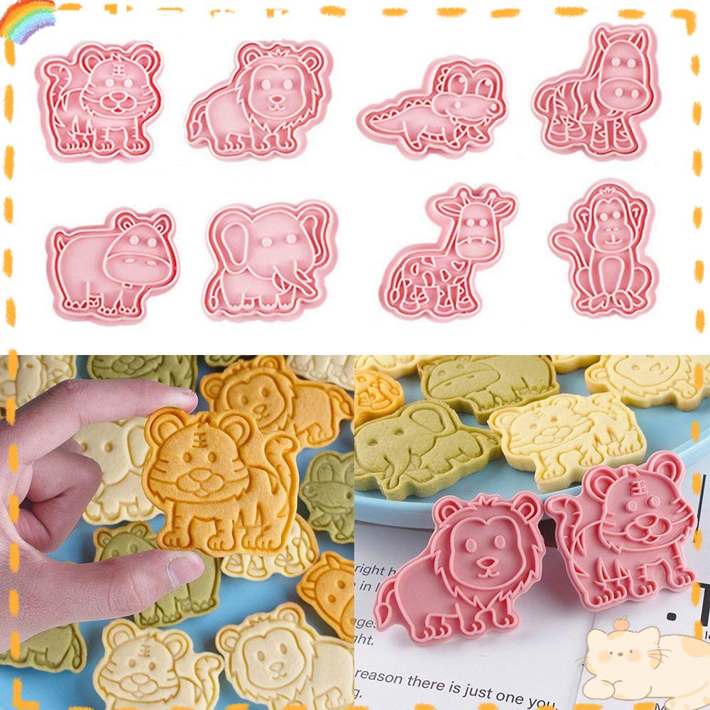 Solighter 8pcs/set Cetakan Biskuit Alat Kue DIY|Cetakan Kue Plunger Plastik Lion