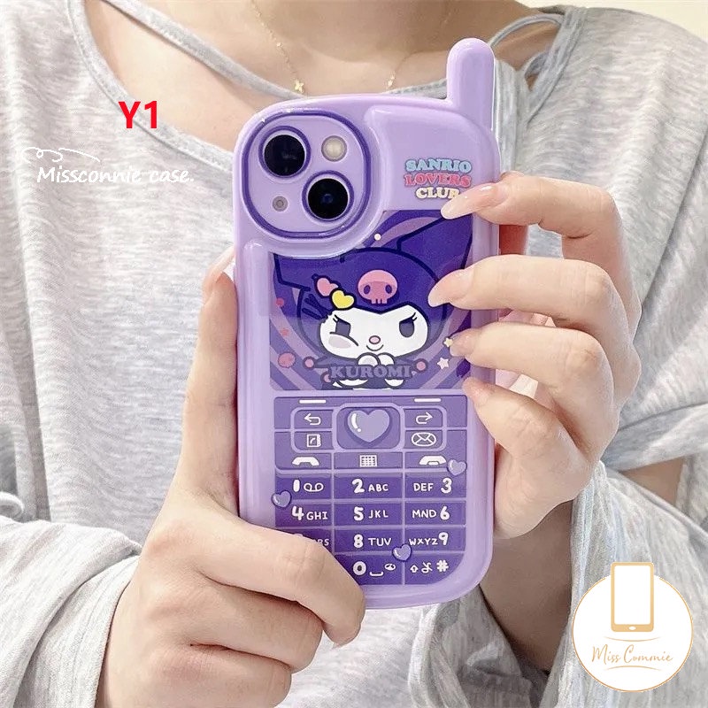 IPHONE Kepribadian Kreatif Casing Bentuk Ponsel Retro Kompatibel Untuk Iphone14 11 13 12 Pro Max7 8 Plus X XR XS MAX SE 2020 Kartun Lucu Ungu Kuromi Roes Melodi Merah Glossy Soft Cover