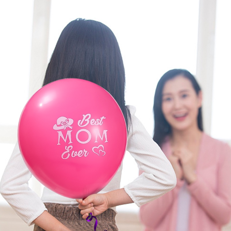 10pcs Balon Latex Happy Mother's Day/Love Heart Best Mom Printed Air Balls Dekorasi Pesta