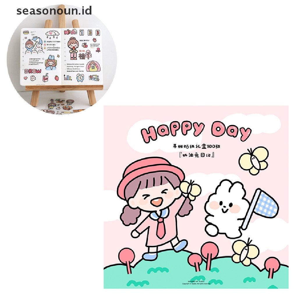 Seasonoun 20lembar Girl Journal Sticker Gift Box PET Kawaii Alat Tulis Scrapbooking.