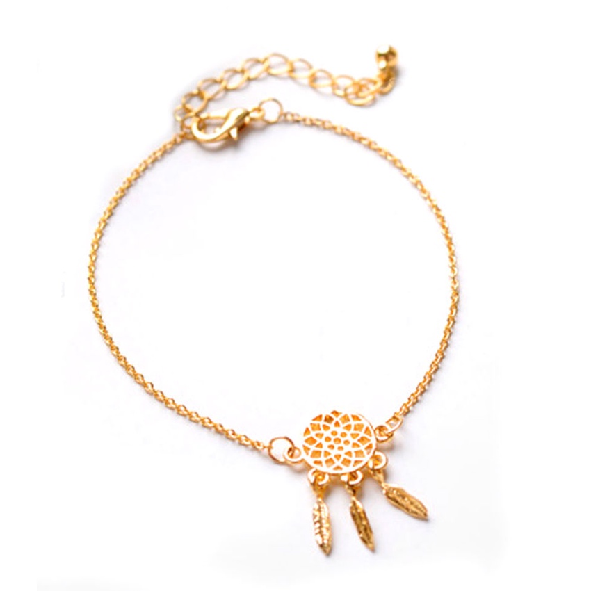 Desain Fashion Kepribadian Tren Berongga-out Bulu Daun Emas Perak Gelang