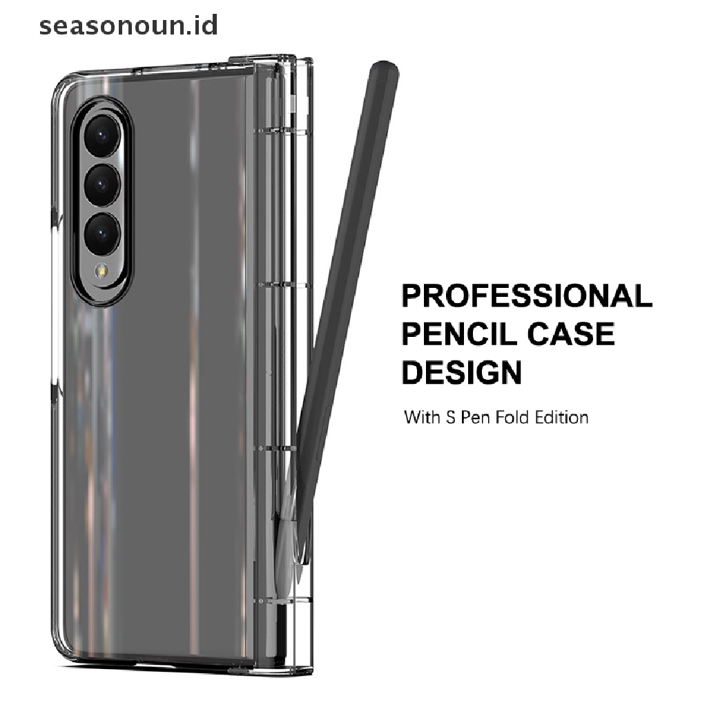 Seasonoun Full Cover Transparan Case Untuk Samsung Galaxy Z Lipat4 3 Phone Cover Dengan S Pen Fold Edition Pelindung Desain Pensil Z Fold4 Pelindung Hp.