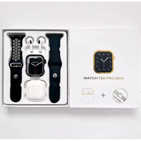 Smartwatch Bluetooth Call Layar Sentuh Jam Olahraga Type T55 Promax Seri 7 Free Headset + Tali Cadangan (G_W)