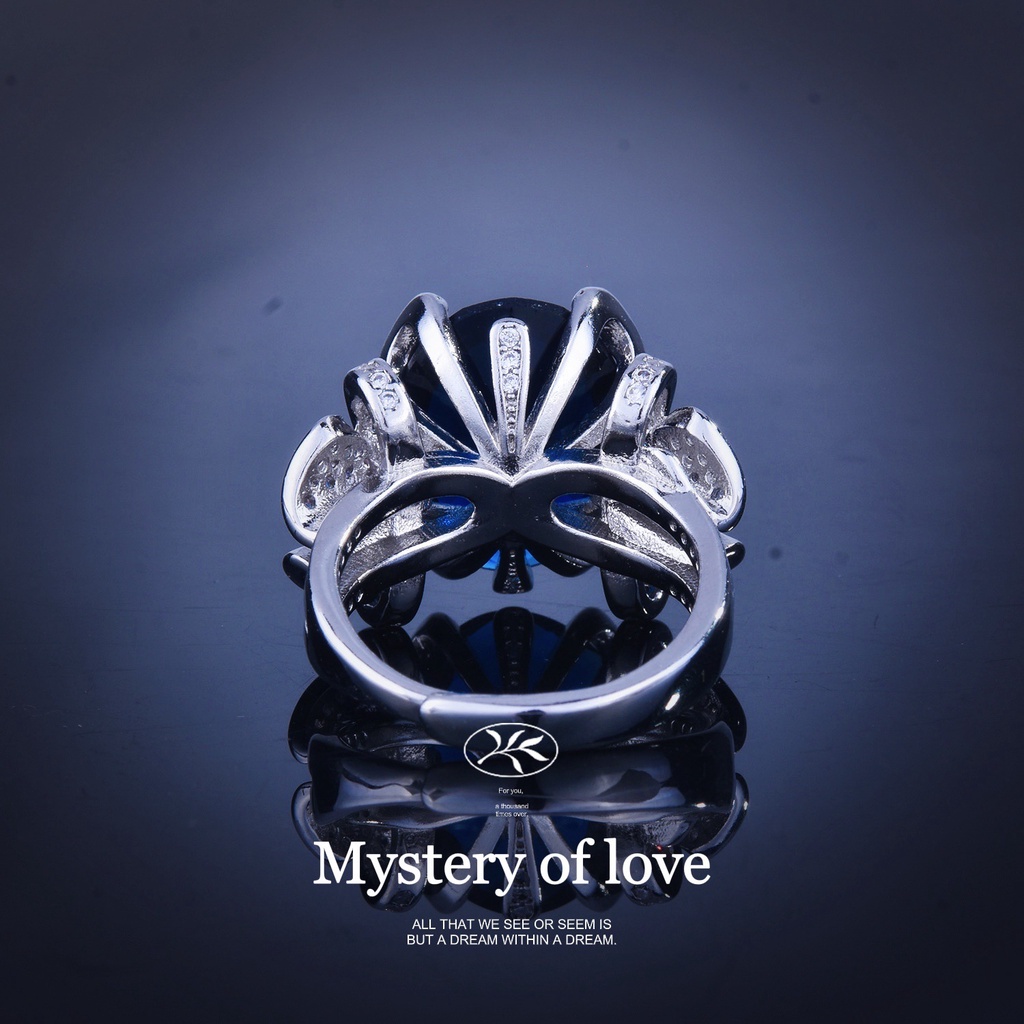 Goldkingdom Aksesoris Perhiasan Fashion Ready Stock Baru Chao Xian Busur Desain Royal Sapphire Open Ring Mewah Penuh Berlian Dan Pita Berwarna Harta Cincin