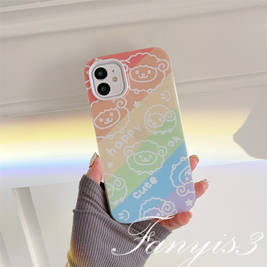 Compatible For iPhone 14 13 12 11 Pro Max XS Max XR X XS 8 7 6 6s Plus SE 2020 Kompatibel Untuk 3in1 Domba Pelangi 3in1 Phone Case Soft Cover Pelindung