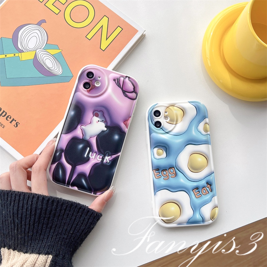 Compatible For iPhone 14 13 12 11 Pro Max X XR Xs Max 8 7 6 6s Plus SE 2020 Kompatibel Untuk Telur Kelinci 3D Vision Phone Case TPU Soft Cover Pelindung