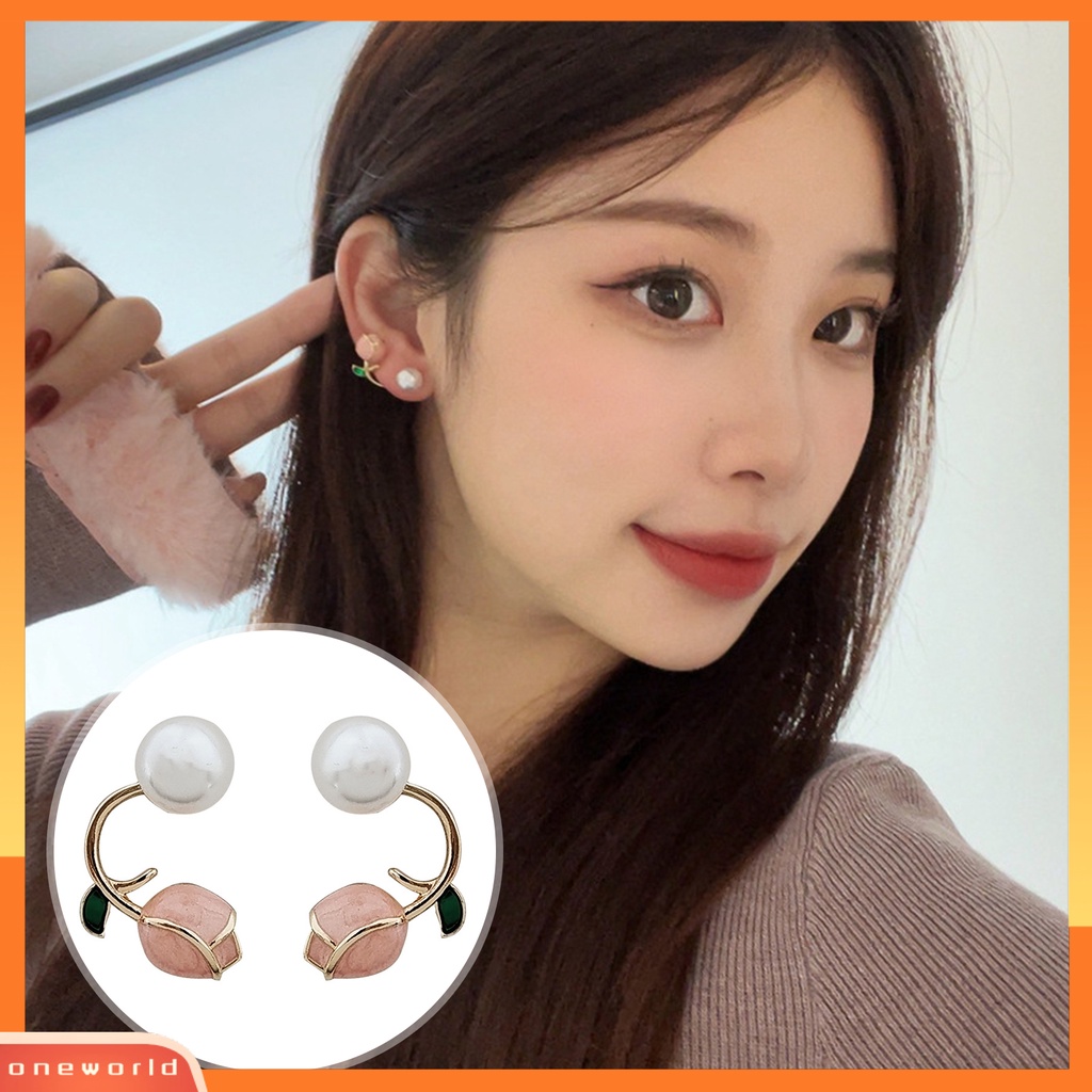 [ONE] 2pcs Ear Studs Elegan Electroplating Gaya Perancis Bunga Tulip Anting Mutiara Imitasi Anting Perak Jarum Stud Earrings