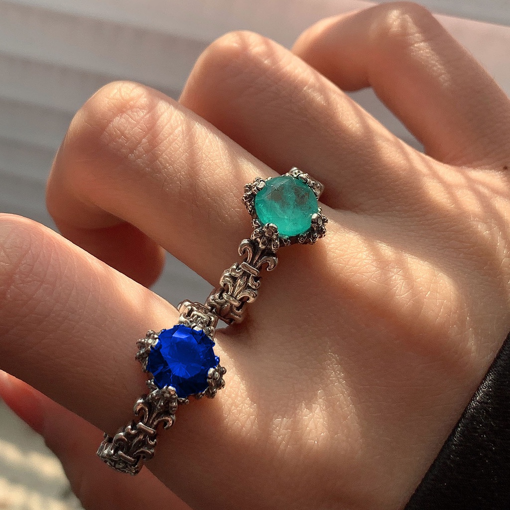 Goldkingdom Fashion Perhiasan Aksesoris Ready Stock Kirk Morandi Biru Mint Hijau Zirkon Terbuka Cincin Untuk Perempuan Minoritas Desain Harta Warna Warni Cincin Wanita