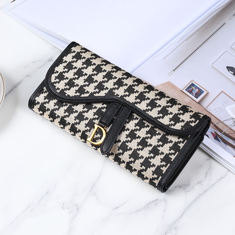 Sera Explosive Houndstooth Dompet Panjang dan Pendek Bernilai Tinggi Niche Design Portable Indah Lipat Serbaguna Dompet Multi-Kartu