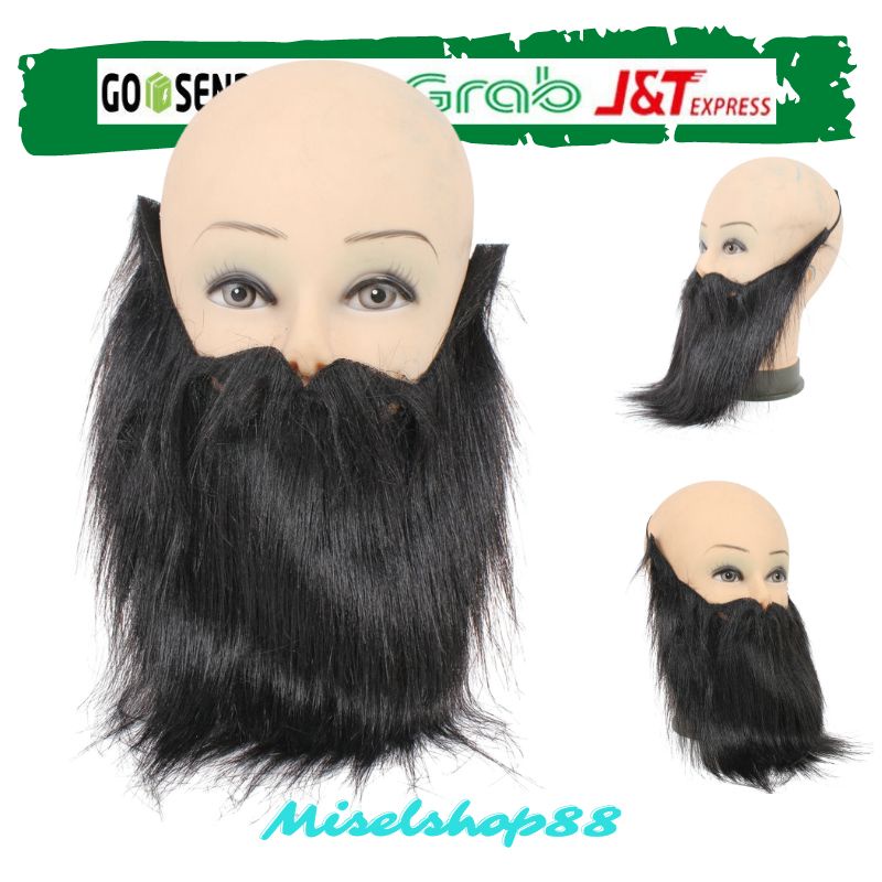 Jenggot imitasi palsu hitam panjang long beard halloween