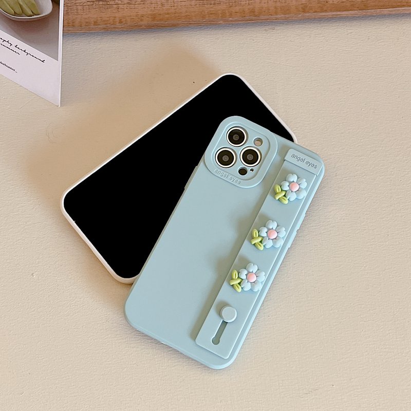 Diy Bunga Soft Case iP Iphone7 8 Plus X XR SE 2020 XS Max11 12 13 14 Pro Max14 Plus 7+ 8+Tali Pergelangan Tangan Lucu Biru Hand Made Diy Case