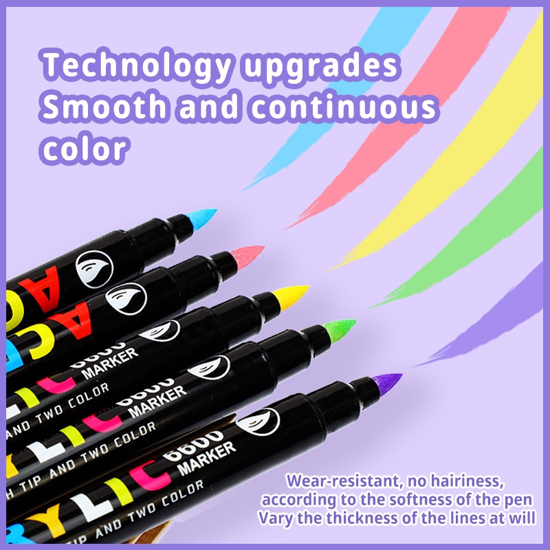 36warna Pulpen Cat Akrilik 18pcs Double-ended Art Marker Doodle Pen Set Untuk Tulisan Lukisan Graffiti Batu Sepatu Kaca Album Dekorasi