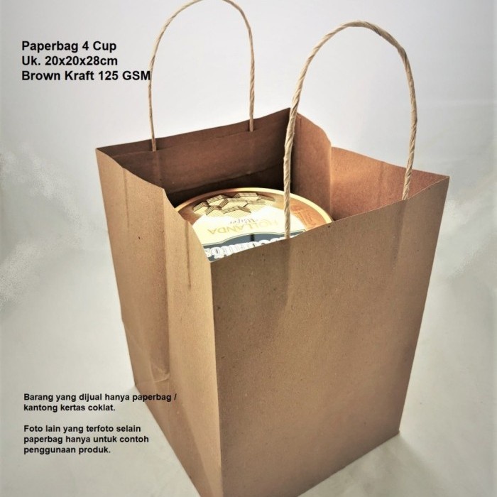 

⭐BISA COD⭐ PB 15pcs Paperbag Coklat 4cup 20x20x28 Tali kertas 125gsm
