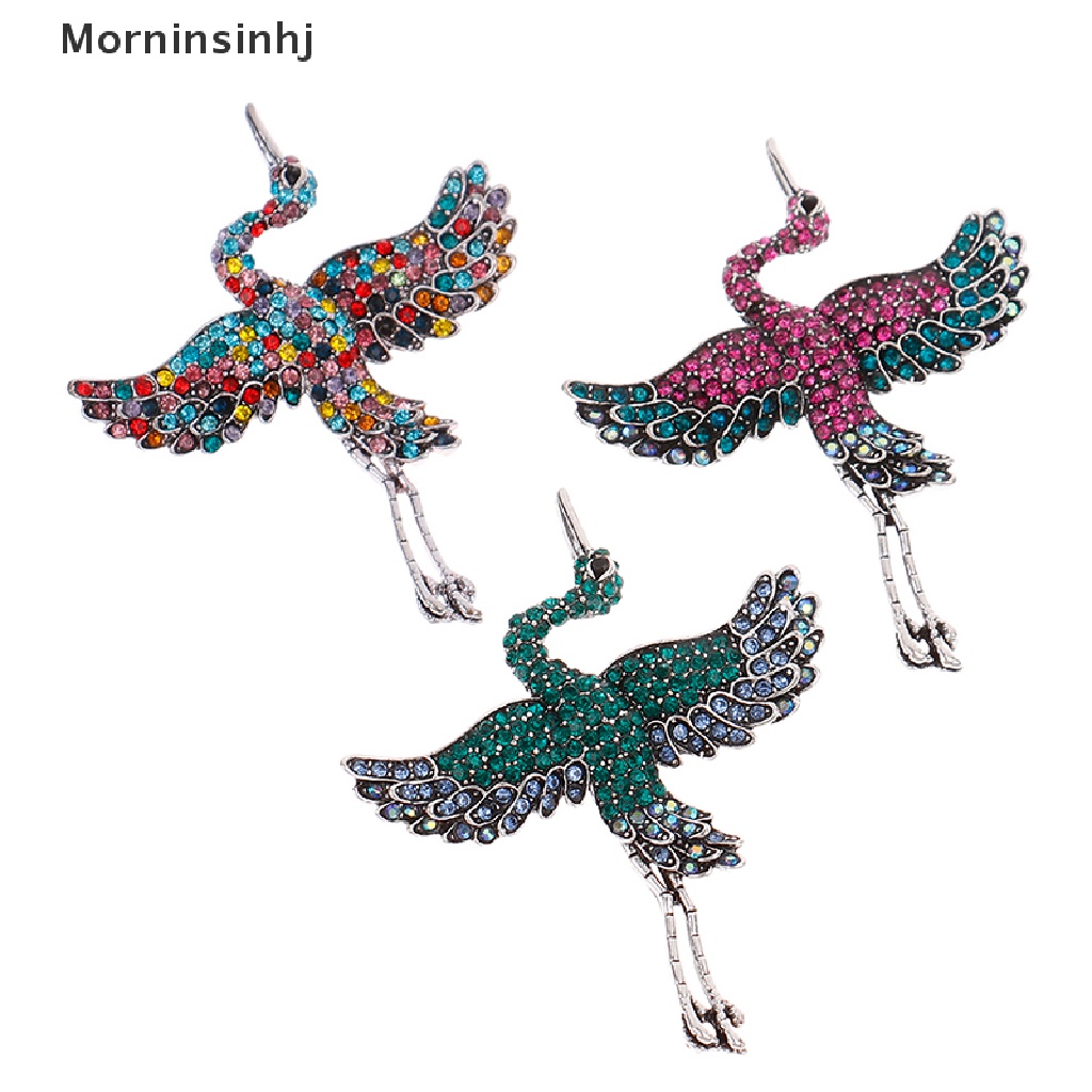 Mornin Berlian Imitasi Crane Burung Bros Wanita Paduan Memicu Hewan Bros Pin Hadiah id