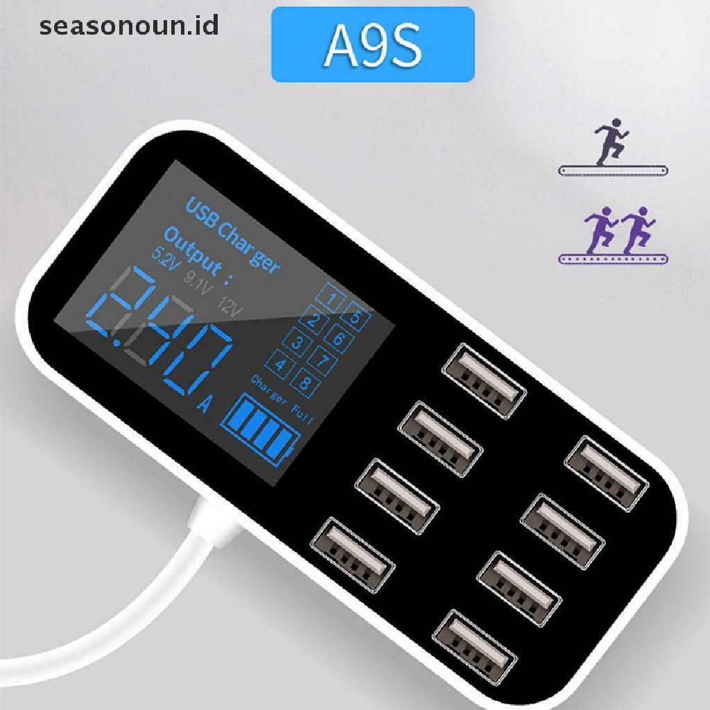 Seasonoun USB 8port Adaptor Charger Mobil Smart LED Display Charging Station.