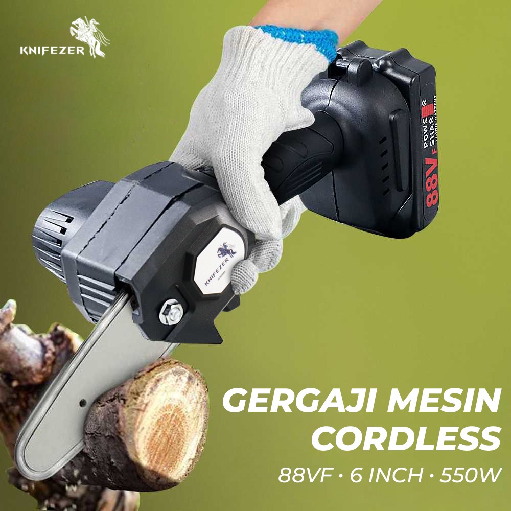 KNIFEZER Gergaji Mesin Senso Cordless Chainsaw 88V 6 Inch 550W - D260489 - Black