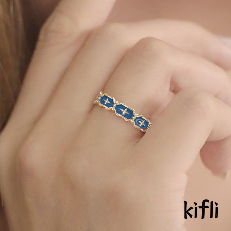 [KD] Unik Enamel Berwarna Terbuka Dapat Disesuaikan Cincin Bunga Cincin Ins Gaya Pasangan Rings Halus Fashion Retro Tetes Minyak Silang