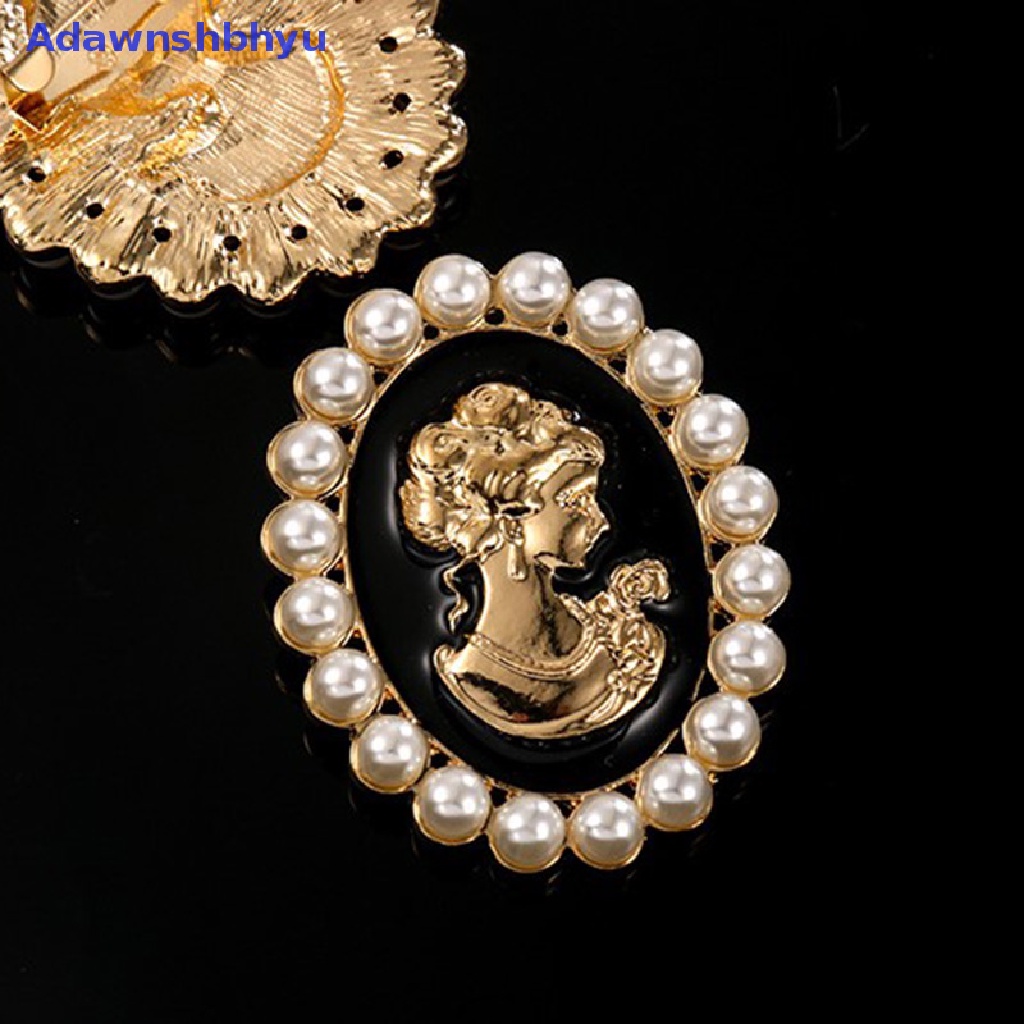 Adhyu 1pc Vintage Gold Beauty Head Pearl Bros Alloy Drip Minyak Plag Lapel Pin ID