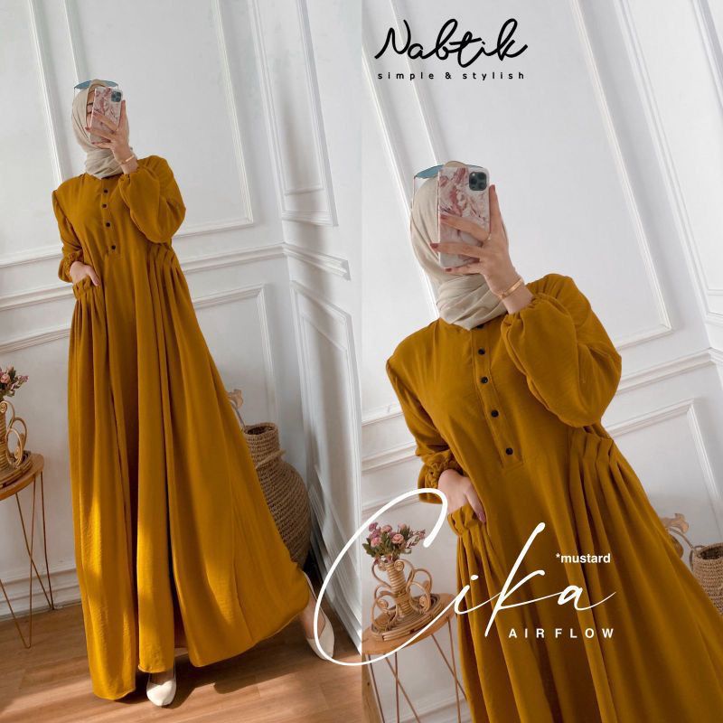 Gamis Cika Dress Maxy - Gamis Terbaru Bahan Crinkle - Midi Dres