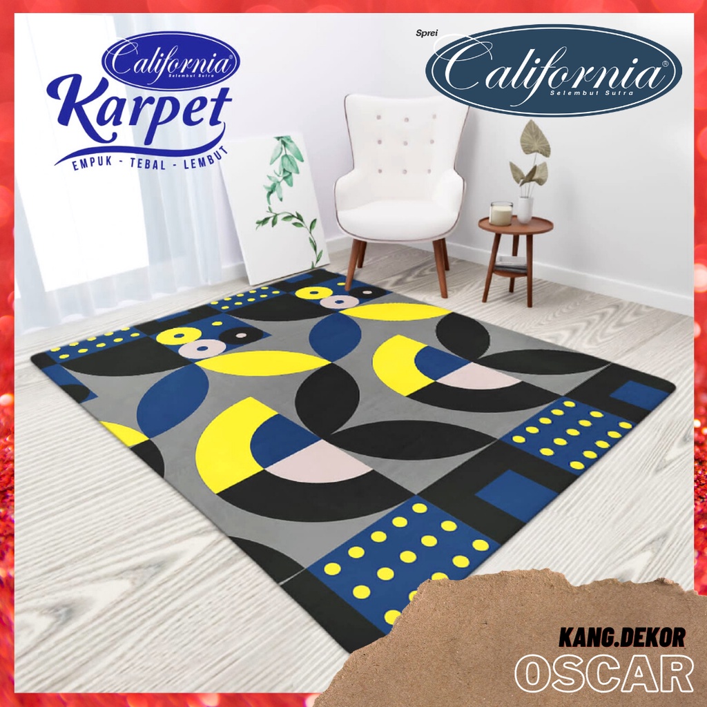 Karpet Selimut California Motif Oscar 150x190 Murah Premium Busa Besar Lembut Empuk anti Licin Polyester Tikar Malaysia Perlengkapan Rumah Minimalis