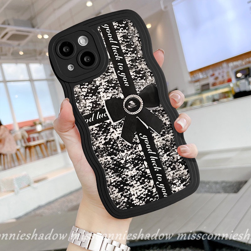 Case Untuk Redmi Note10 10s 11 11s 8 9 11Pro 9s 10Pro Max Mi 11T Pro Redmi A1 10 9A 10C 9T 9 A1+10A 9C NFC POCO M3 X3 NFC Pro Mewah Retro Bow-Knot Lembut Bergelombang Tepi Sarung Hitam Belakang