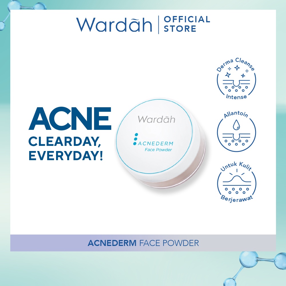 WARDAH Acnederm Face Powder Indonesia / Bedak Tabur Wajah 20g / Derma Control Actives With Salicylic Acid + Soybean Extract / Mencerahkan Sekaligus Menyerap Minyak Berlebih / Skincare Care Series / Cleanser Toner Serum Day Night Moisturizer Acne Spot Gel