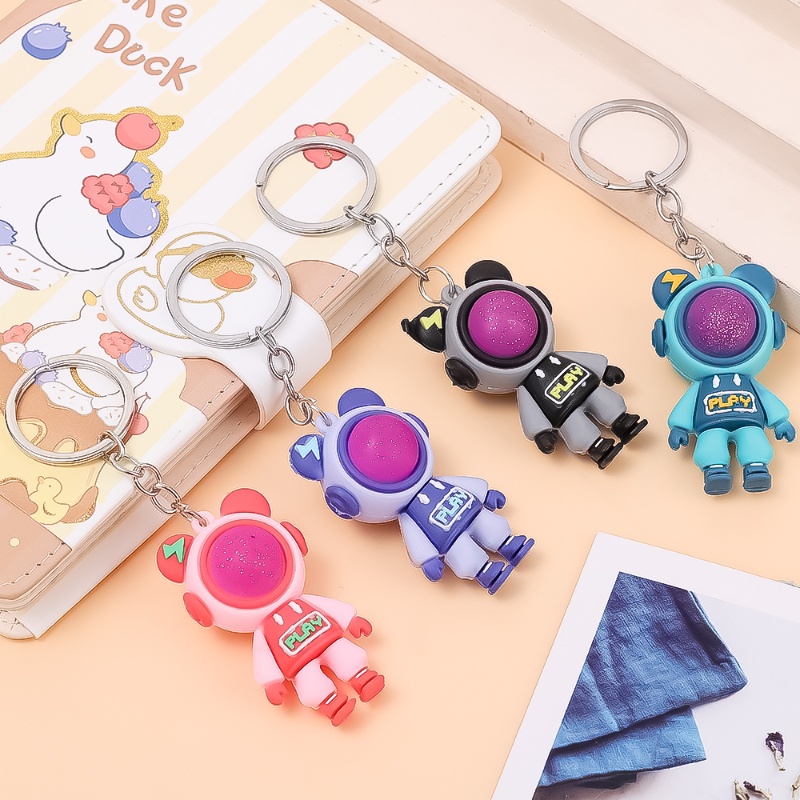 3d Kartun Bermain Petir Beruang Gantungan Kunci Lucu Astronot Beruang Boneka Keyring Tas Liontin Pasangan Mobil Gantungan Kunci Aksesoris Kreatif