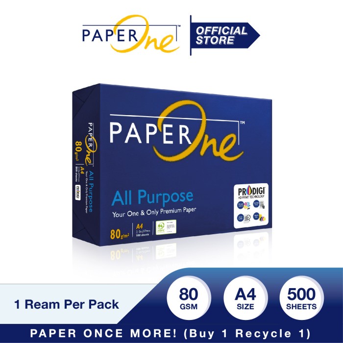 

PaperOne Kertas A4 80gr All Purpose 1 Rim (500 lembar) Kertas HVS