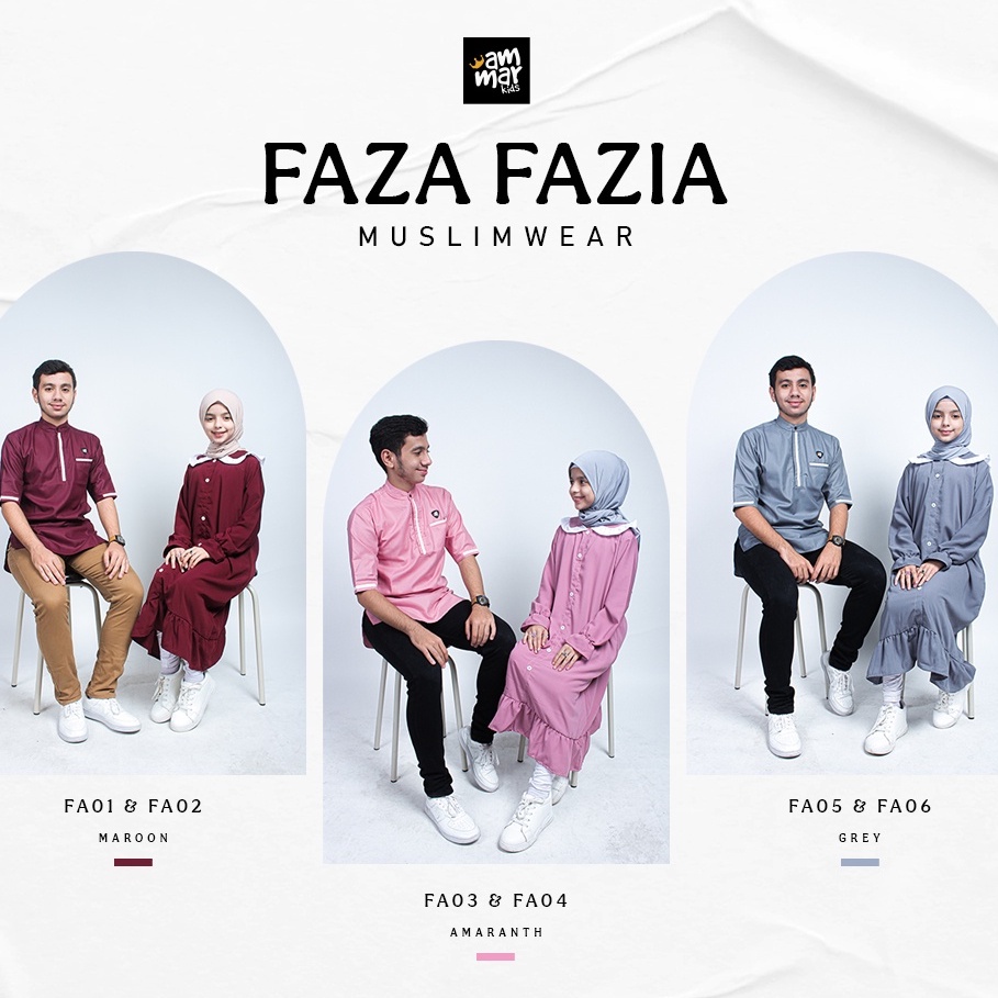 Baju Muslim Couple Anak Perempuan dan Laki Laki Dress Gamis dan Kemeja Koko Kurta Faza Fazia Muslimwear