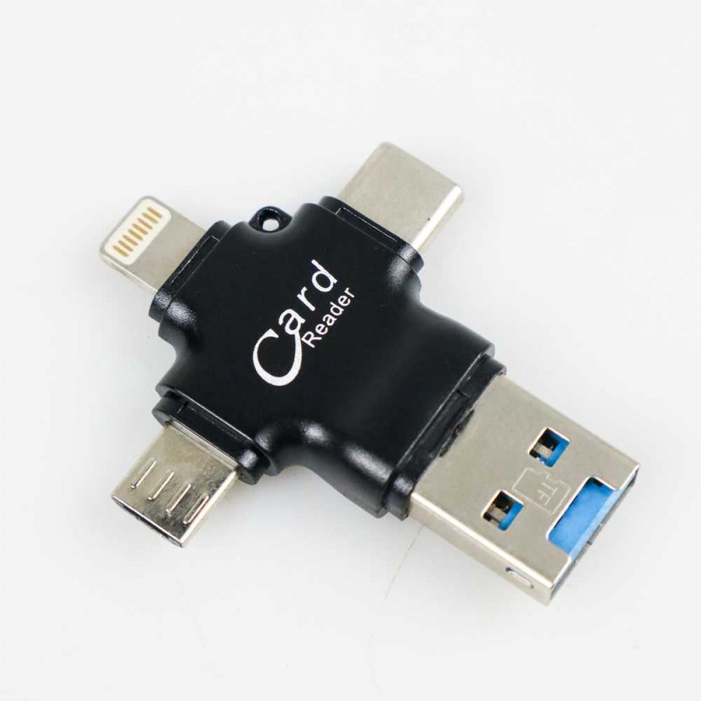 Pembaca Micro SD OTG Card Reader 4 Plug Lightning Micro USB Type C