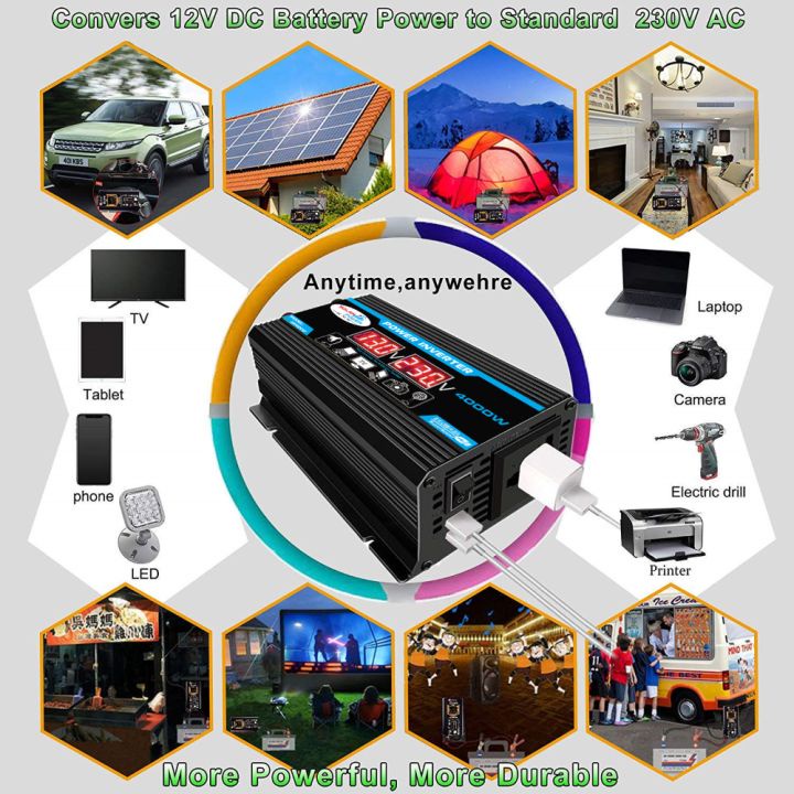 [Konverter Daya Mobil 220v] Inverter 4000W Inverter Gelombang Sinus Murni Inverter gelombang sinus murni inwater 12v mengubah dc12v ke ac220v