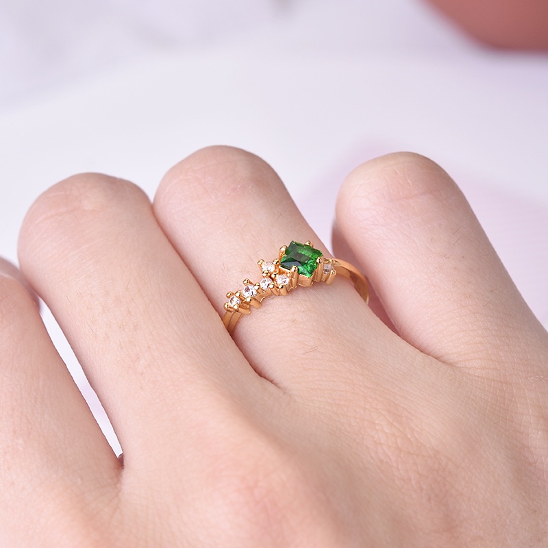 Goldkingdom Aksesoris Perhiasan Fashion Ready Stock Segar6 Cincin Berlian Pecah Merujuk Perhiasan Berlapis Emas Kuning Zirkon Hijau