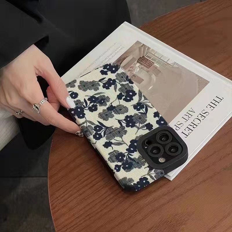 Nice！Navy Blue Art Flower Soft Case HP OPPO A91 F11 F9 Pro A3S A9 A5 A31 A53 A33 2020 A7 A5S A12 A11K A52 A92 A83 A55 A56 A55S A95 FTD Stripe Casing Realme C1 X XT Reno 2F 3 5 6 5G