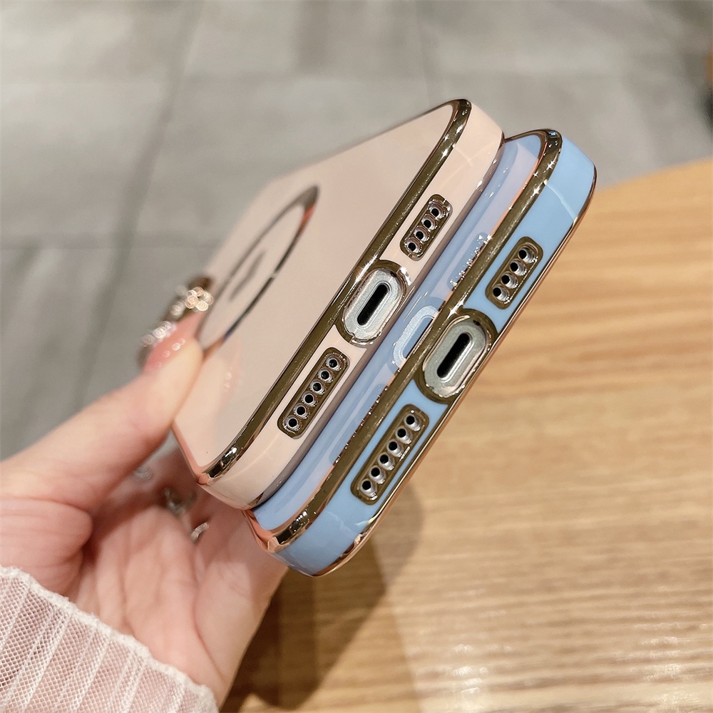 IPHONE Plating Cinta Hati Untuk Mag Magnetic Wireless Charge Case Untuk Iphone14 13 12 11 Pro Max XR X XS 78 Plus SE3 Lembut Penutup Belakang