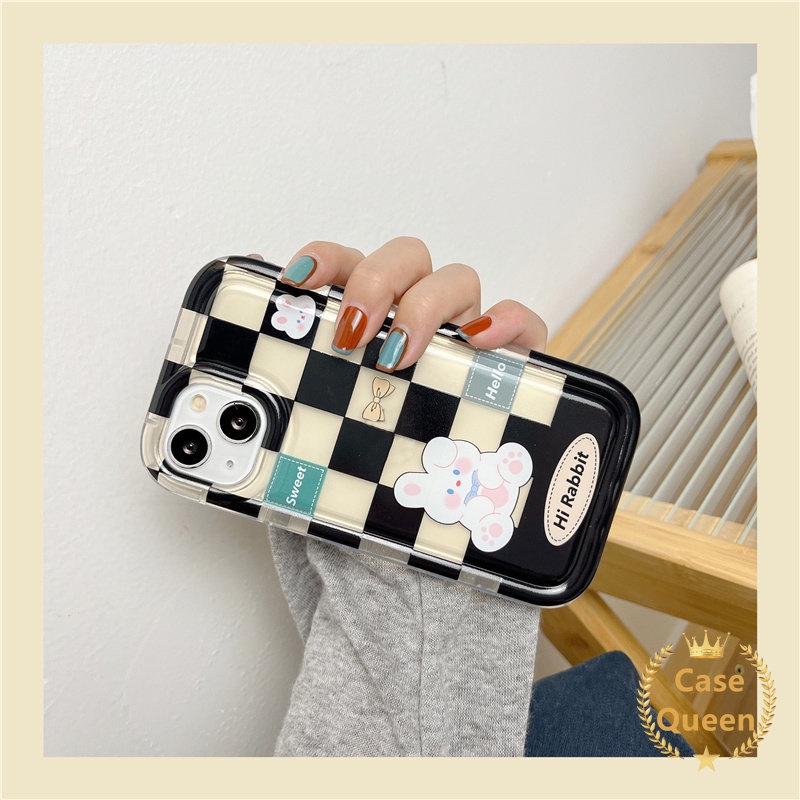 Pasangan Checkerboard Kartun Beruang Lucu Kelinci Casing Redmi Note11 9C Nfc10 9A 9T 10A 10a1 Redmi Note10 Note9 Note10s 11s 10s 11 Airbag Shockproof Anti Jatuh Lembut Tpu Cover