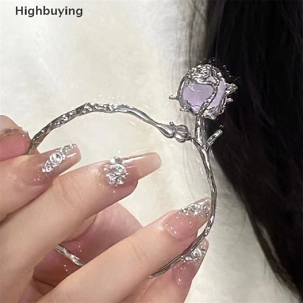 Hbid Tidak Teratur Ungu Rose Gelang Untuk Wanita Gadis Warna Perak Halus Perhiasan Hadiah Terbuka Bangle Gelang Adjustable Bangle Bunga Perhiasan Glory