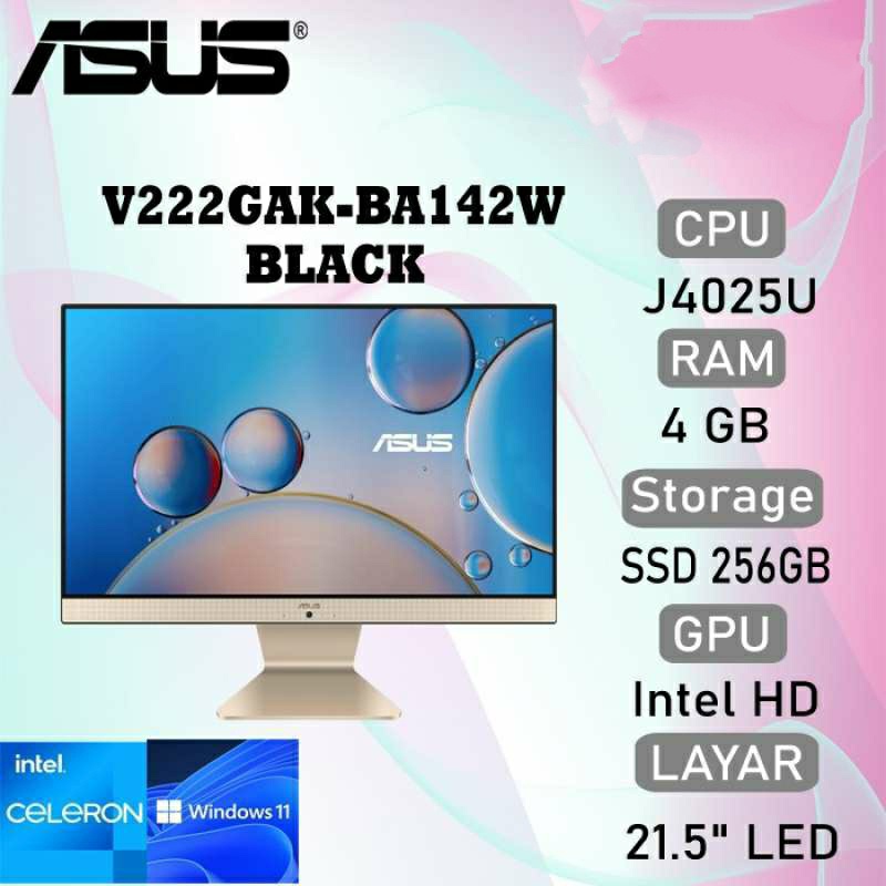 PC DESKTOP AIO ASUS ALL IN ONE V222GAK-BA142W / INTEL J4025 RAM 4GB 256GB WIN11+OHS 21&quot;5 INCH - GARANSI RESMI