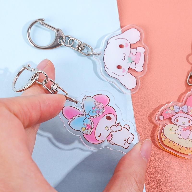 Kartun Sanrio Akrilik Dua Sisi Gantungan Kunci Gadis Kawaii Tas Liontin Perhiasan Aksesoris Hadiah