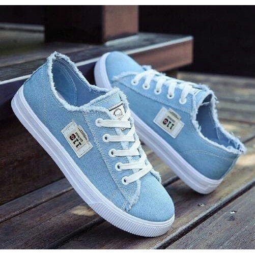 Sepatu Sneakers Kets Wanita Denim Dc Korean Style Warna Biru Tali Casual Ootd Korea - Cladiva FSH266