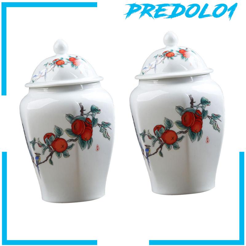 [Predolo1] Ceramic Ginger Jar Tea Storage Jar Vas Bunga Hias Tea Tin Dengan Tutup
