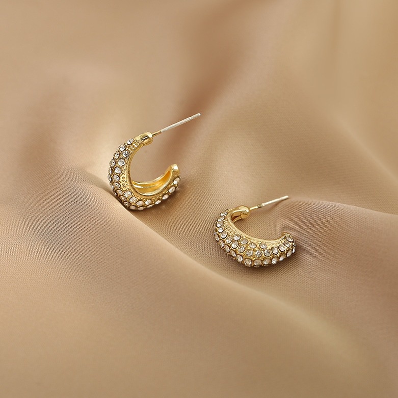 Bunga Korea Bekerja Sederhana Berbentuk C Berlebihan Temperamen High-End Atmosfer Berlian Anting Niche Desain Anting Earrings Wanita