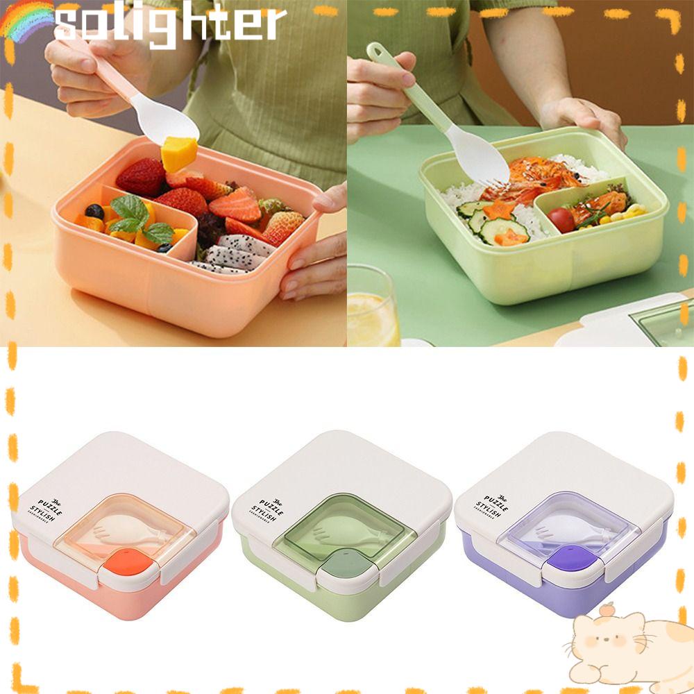 Solighter Lunch Box Microwavable Rectangle Grid Untuk Pelajar Pekerja Kantor Wadah Makanan