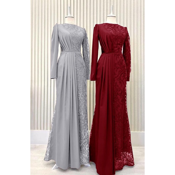 Gamis Brukat Areta | Gamis Mewah Kekinian | Gamis Mewah | Baju Kondangan Wanita | Gamis Remaja Kekin